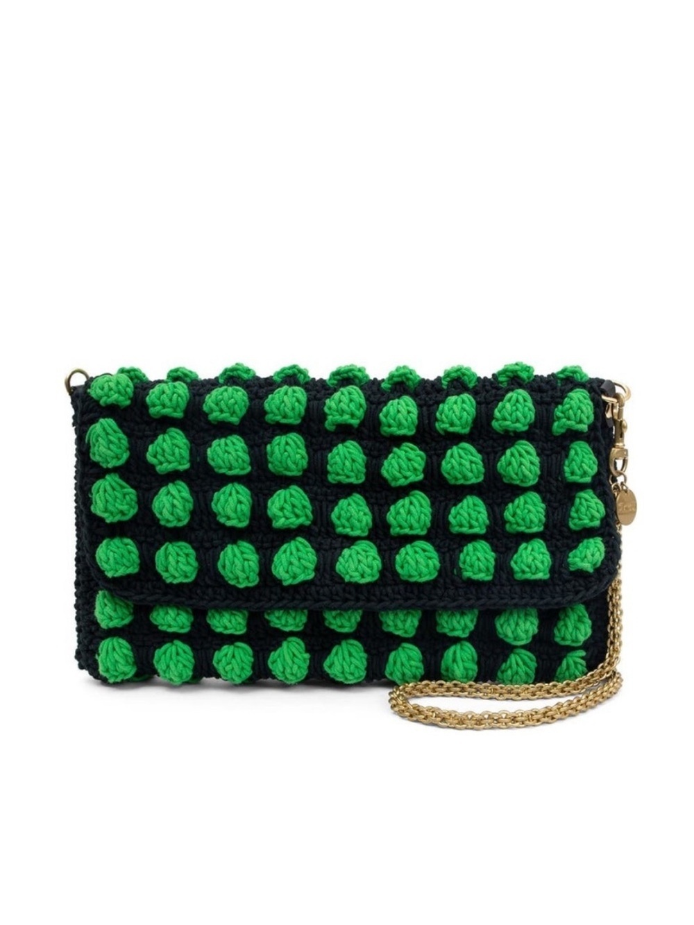 Clare V. Black Green Knit Convertible Clutch w Tabs Bag NWT Crochet Claudette